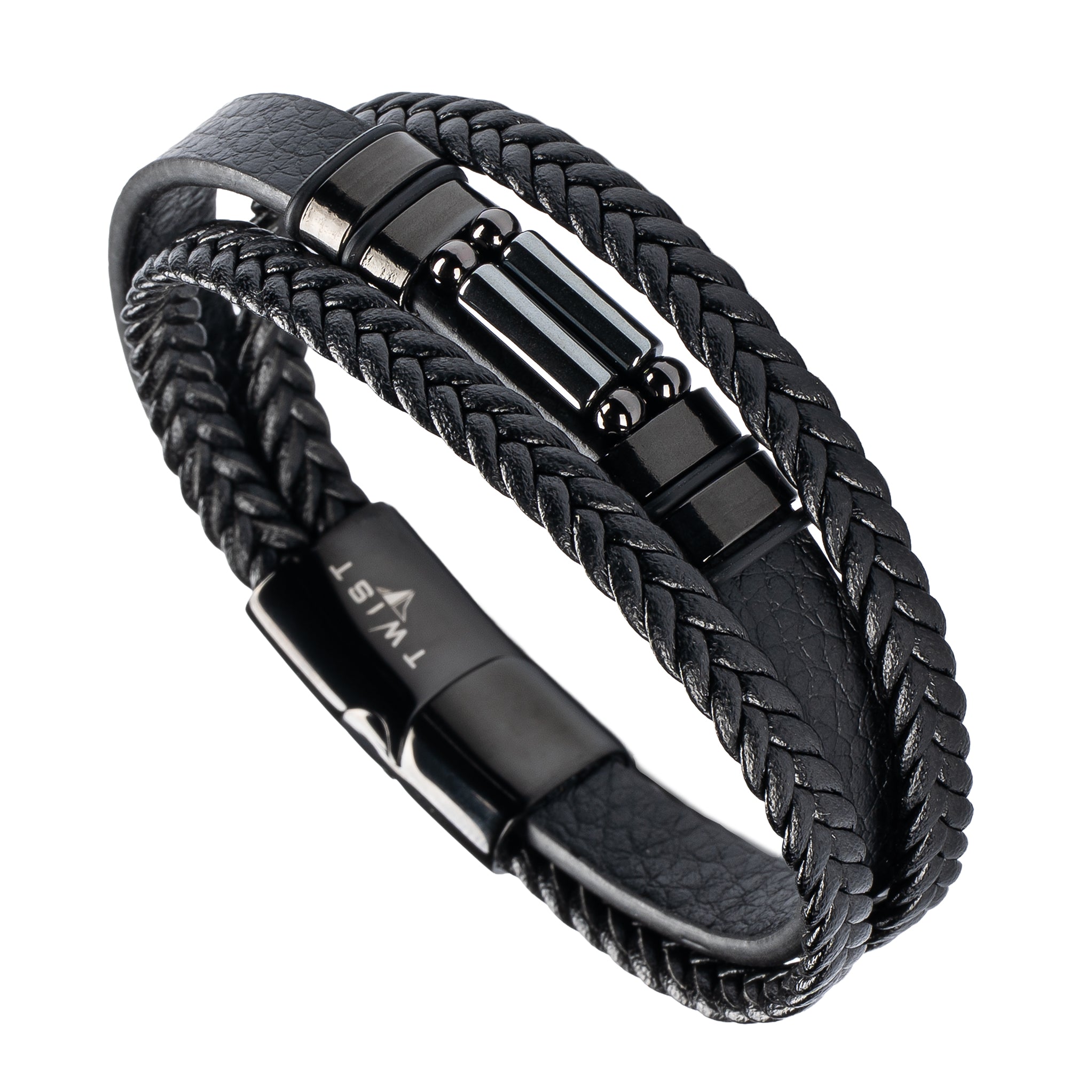 Twist Men's Braided Leather and Natural Stone Bracelet