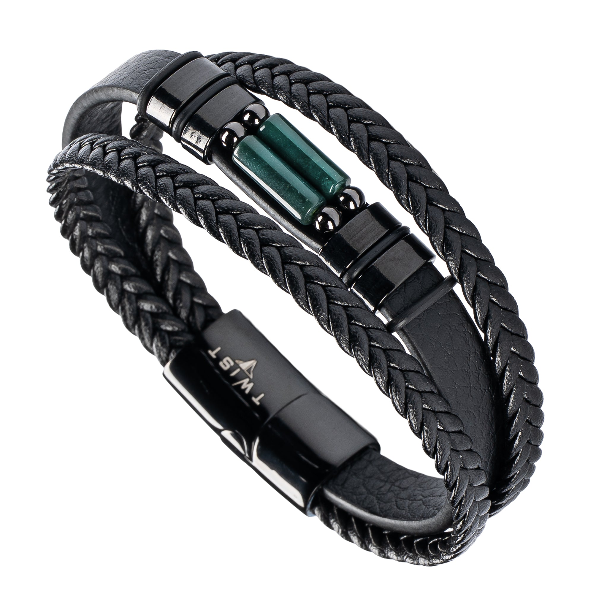 Twist Men's Braided Leather and Natural Stone Bracelet