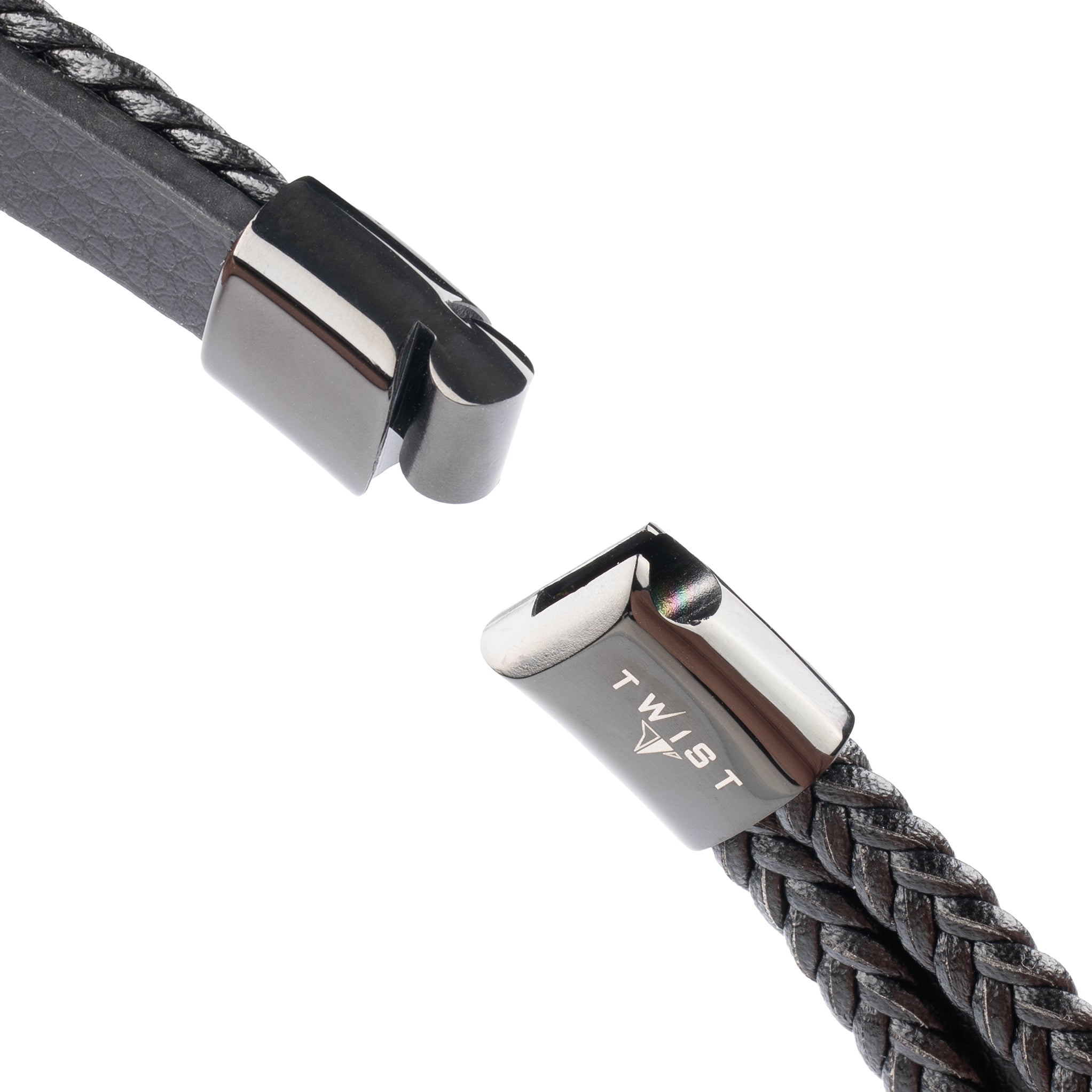 Twist Men's Braided Leather and Natural Stone Bracelet