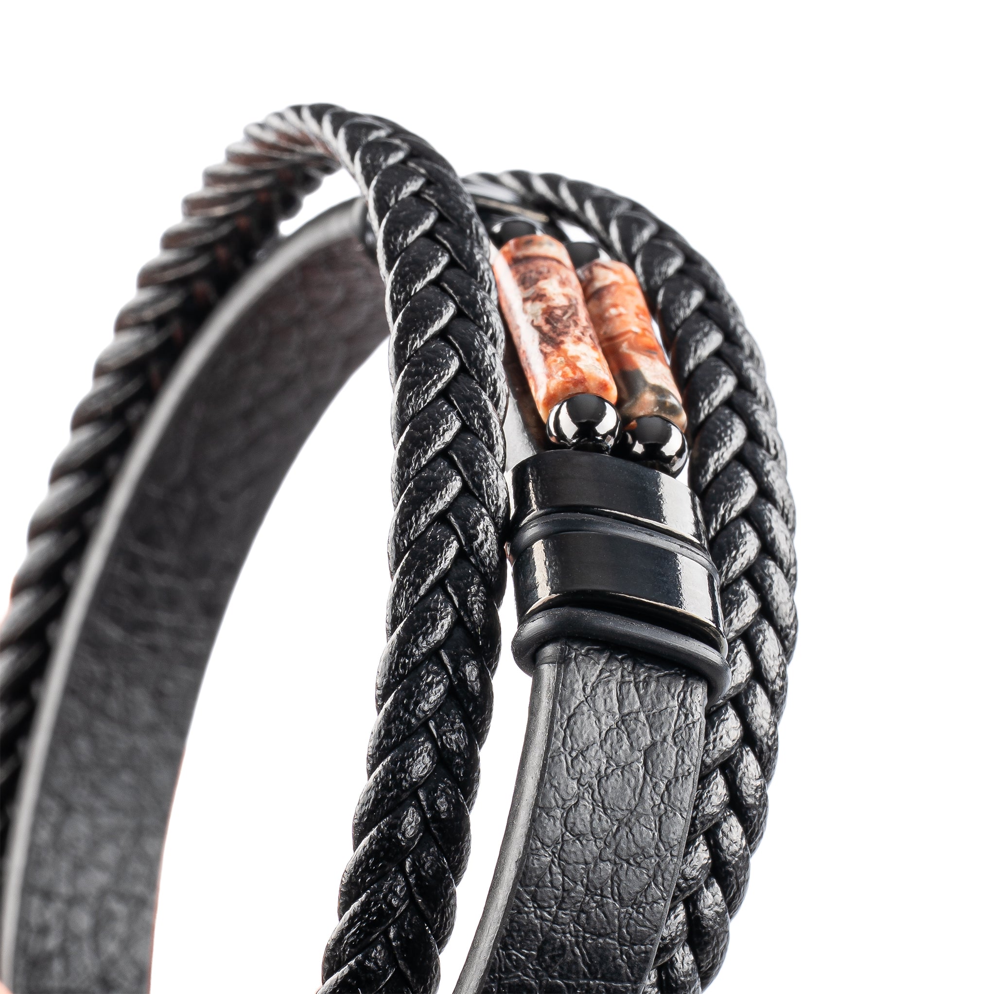 Twist Men's Braided Leather and Natural Stone Bracelet